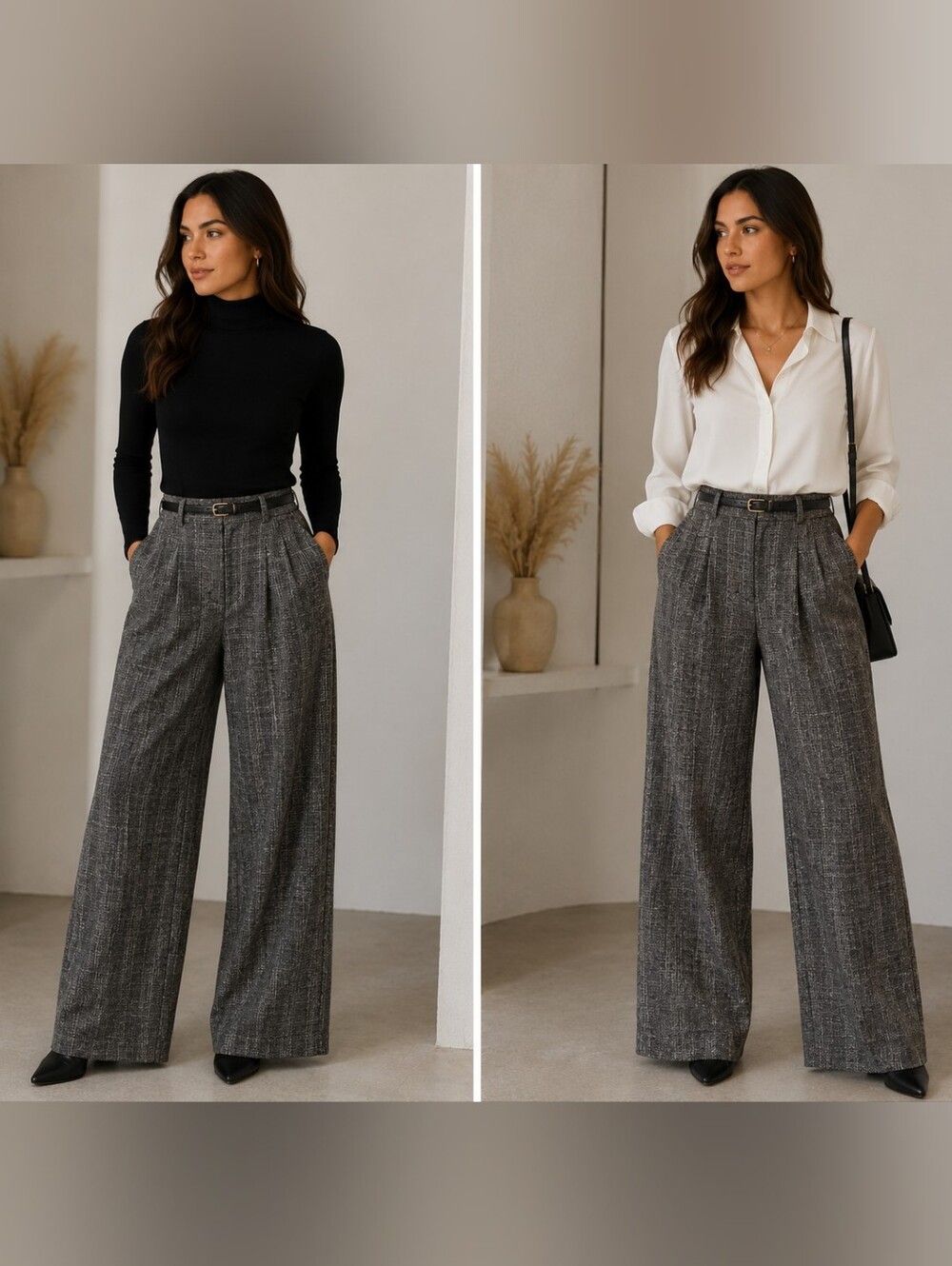 Max Studio Heathered Gray Wide-Leg Tweed Pants